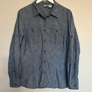 LL Bean Denim Cotton Button Front Shirt Size M